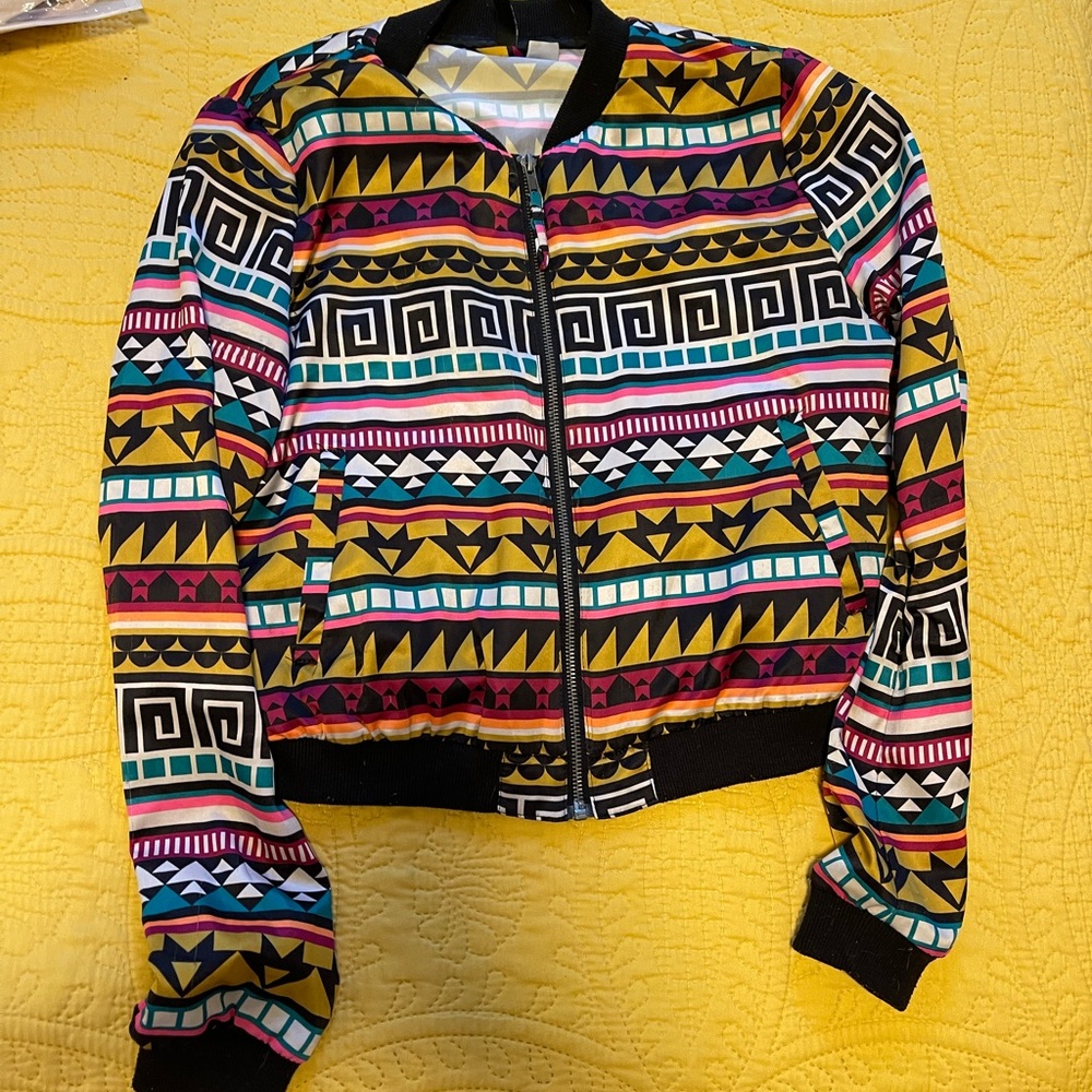 Colorful Geometric Pattern Women's Jacket - Picture 5 of 6
